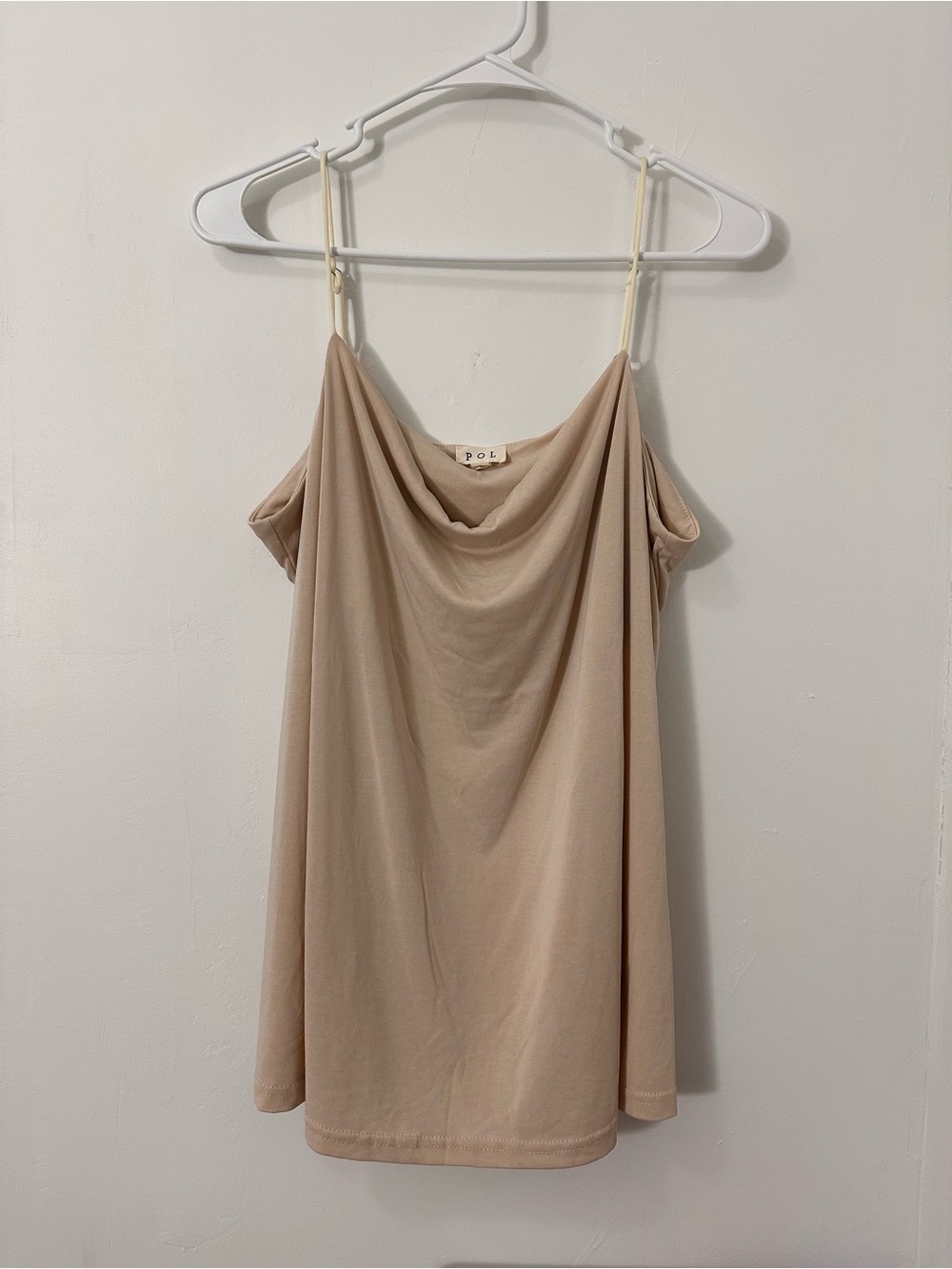 POL Draped Cowl Neck Spaghetti Strap Adjustable Cami - Beige Size L - Picture 2 of 6